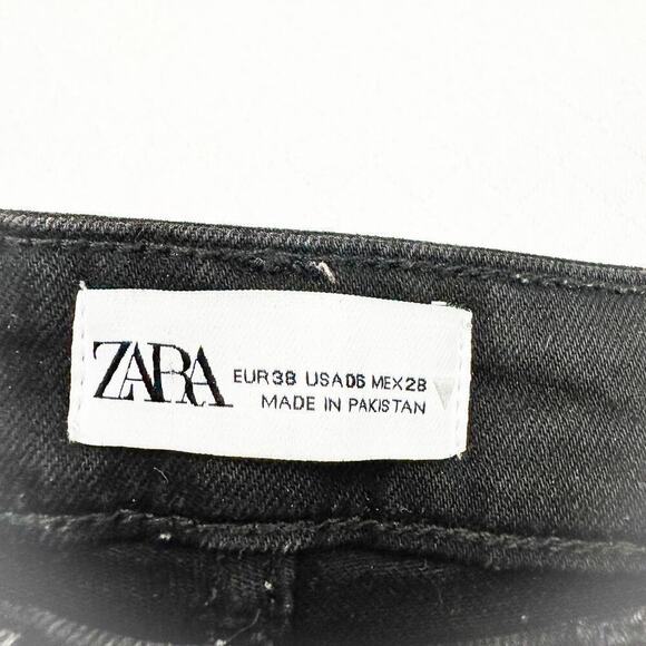 Zara Black Flared Wide Leg Raw Hem Denim Jeans Zip Up Size 6 - Picture 6 of 8